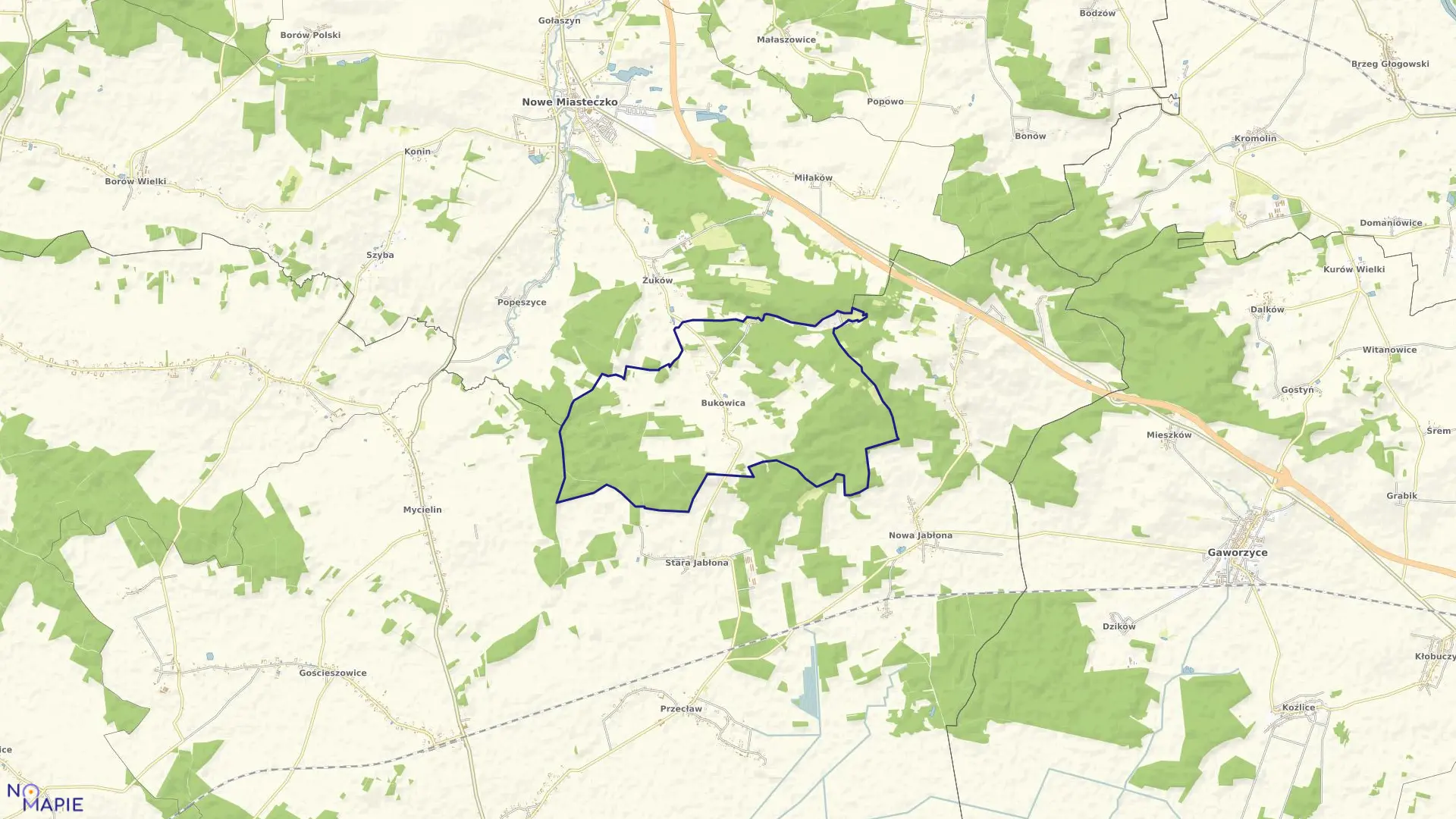 Mapa obrębu Bukowica w gminie Niegosławice