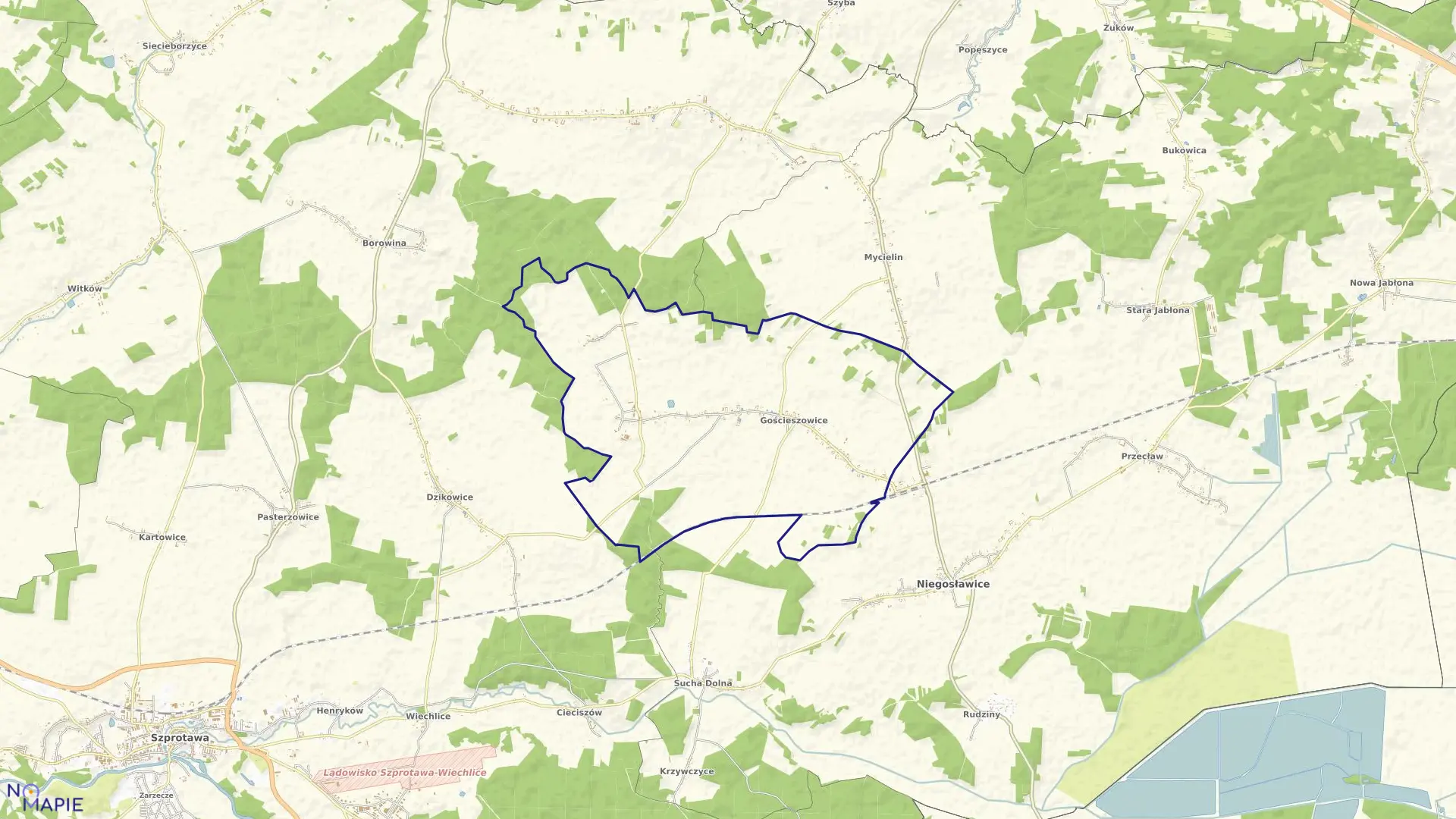 Mapa obrębu Gościeszowice w gminie Niegosławice