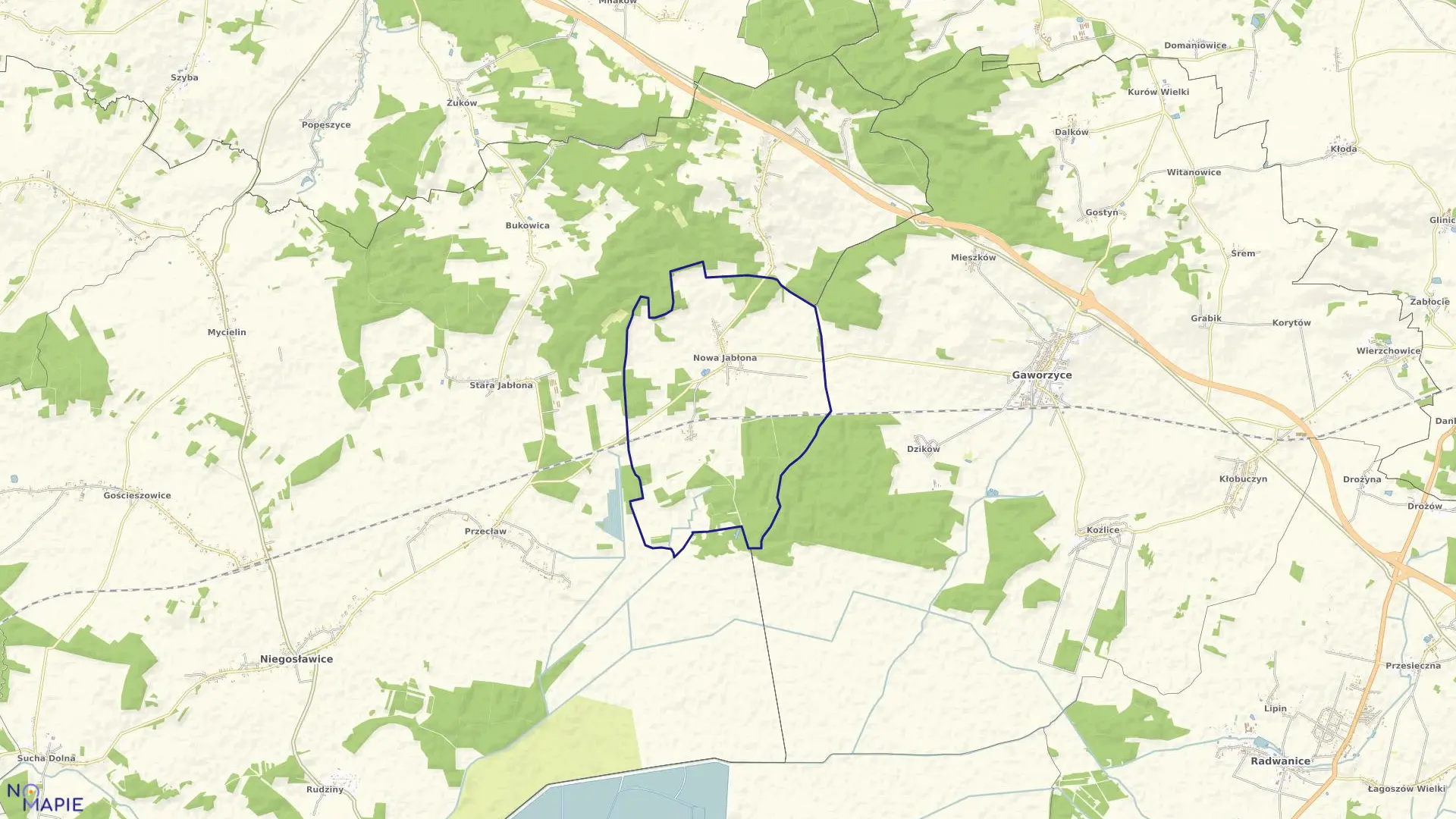 Mapa obrębu Nowa Jabłona w gminie Niegosławice