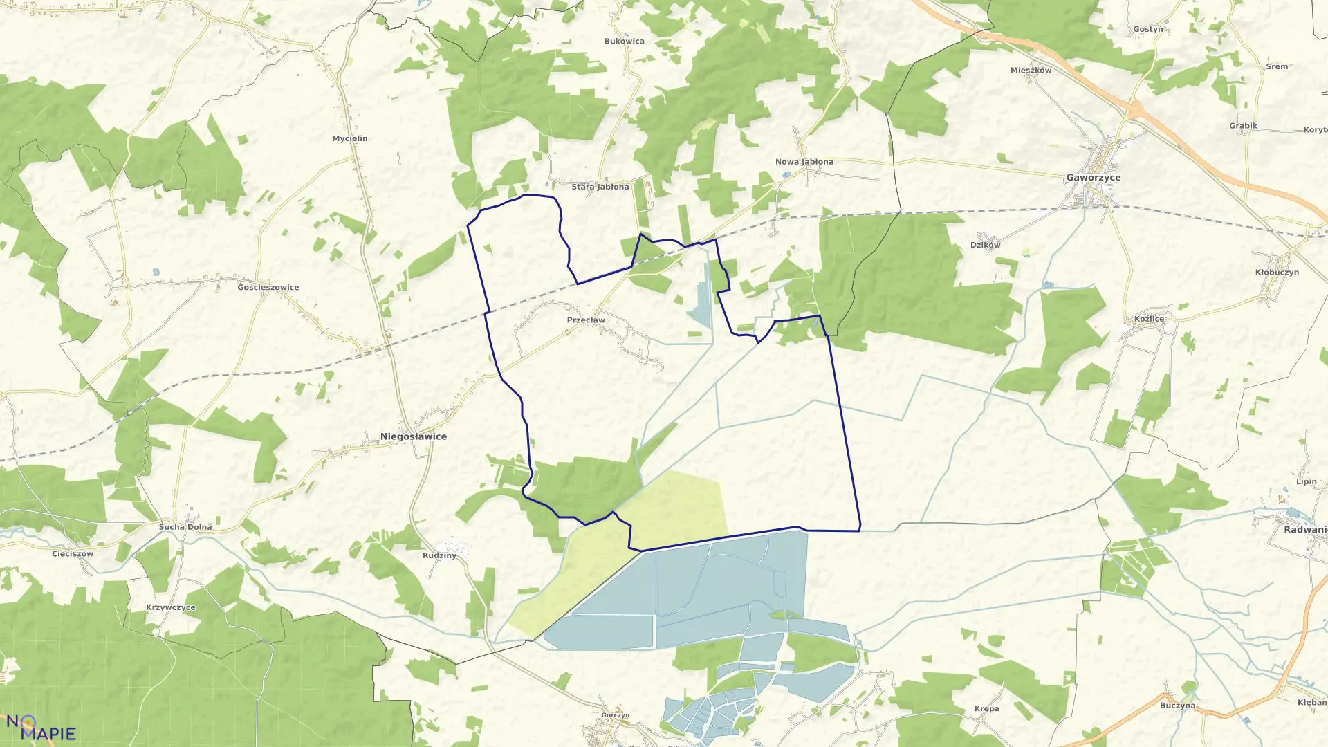 Mapa obrębu Przecław w gminie Niegosławice