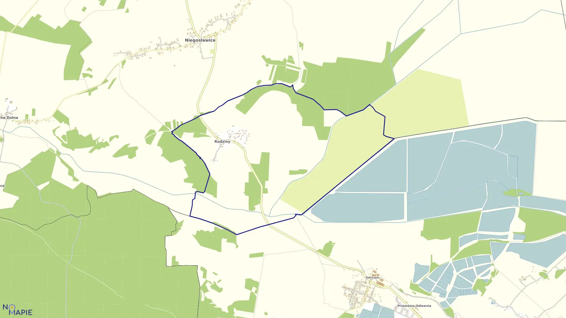 Mapa obrębu Rudziny w gminie Niegosławice